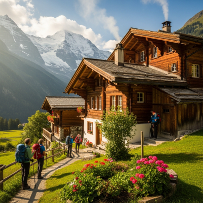 Photograph depicting Swiss Chalet, an example of architecture, in active use or cultural context—such as being inhabited, visited, or used for its intended purpose—while keeping focus on the structure itself