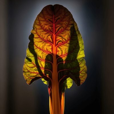 Editorial-style hero shot of a single Swiss Chard from the taxonomy vegetables.