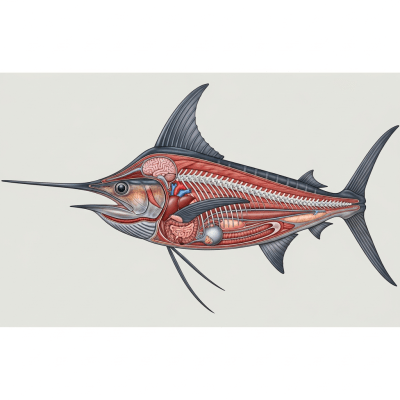 Detailed anatomical illustration of a Swordfish, part of the taxonomy fish
