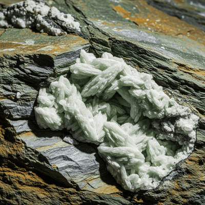 Naturalistic scene featuring Talc in its typical geological environment, as categorized by minerals