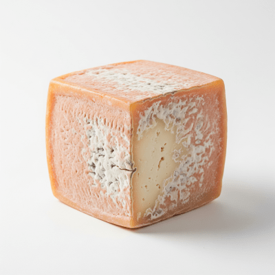 High quality studio photograph of a single Taleggio