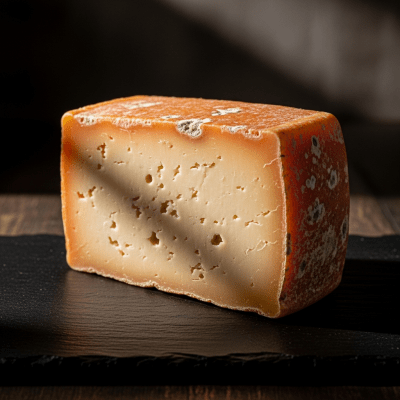 A wedge or whole Taleggio from the taxonomy cheeses, styled in an elegant, editorial manner.
