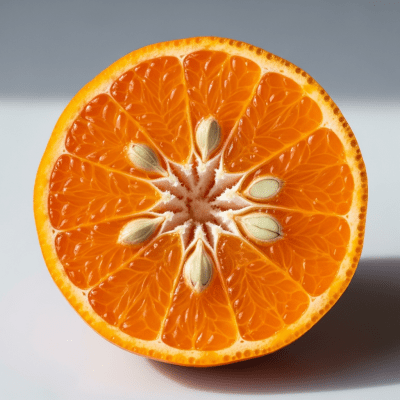 A close-up image showing a cross-section of the Tangerine, belonging to the fruits taxonomy