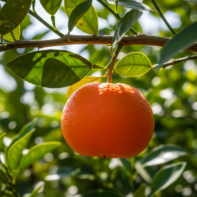 A photograph of a fresh Tangerine from the fruits taxonomy as it appears in its natural growing environment, such as on a tree, bush, or vine