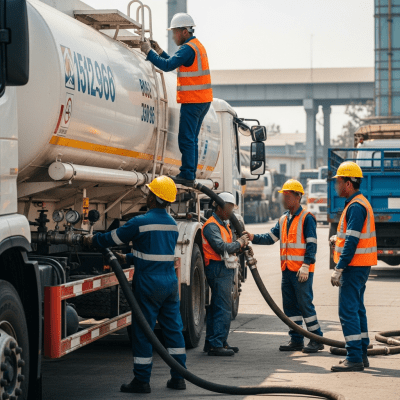 Image of a Tank Truck (trucks) being used by people in a real-world scenario