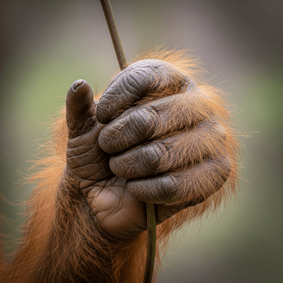 Close-up photograph of the hands or feet of a Tapanuli orangutan, part of the taxonomy apes