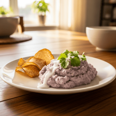 Photograph of a prepared dish or serving featuring the Taro, as commonly used in cuisine within the taxonomy vegetables