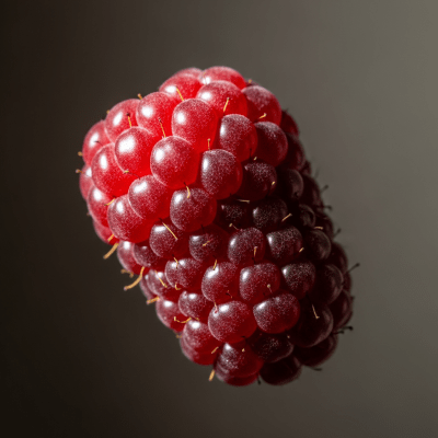 An editorial-quality hero shot of a single Tayberry from the taxonomy berries.