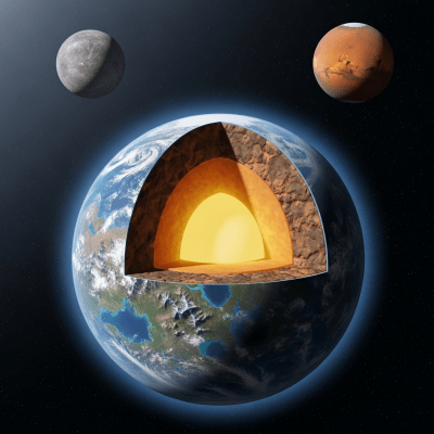 Illustration of a Terrestrial planet (planets) as it might appear in an educational context, with canonical example planets shown nearby for reference