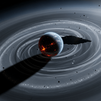 Realistic rendering of a Terrestrial planet, shown in a simulated planetary formation environment