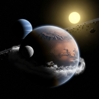 Realistic illustration of a Terrestrial planet (planets) depicted in its typical orbital environment