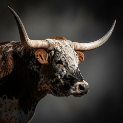 Editorial-style portrait of a Texas Longhorn from the taxonomy cows, with dramatic lighting and shallow depth of field to highlight unique features or markings.