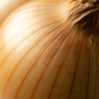 A macro photograph highlighting the surface texture and skin details of a Texas Sweet onion