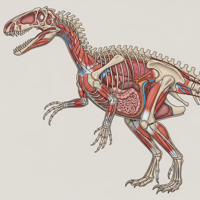 Detailed anatomical cross-section illustration of a Therizinosaurus