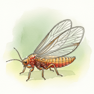 Artistic depiction of a single Thrips, belonging to the taxonomy insects