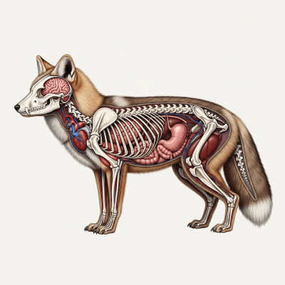 Detailed anatomical illustration of a Tibetan Fox