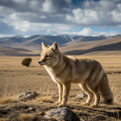 Photograph of a Tibetan Fox, part of the taxonomy canines, in its typical natural environment