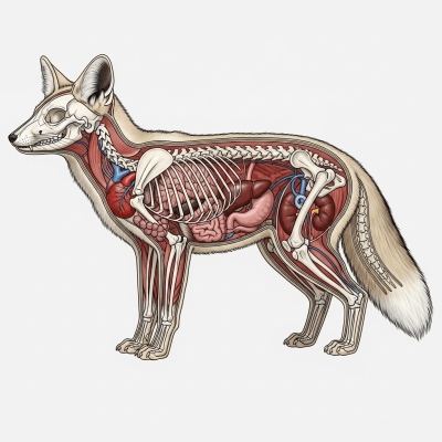 Detailed anatomical illustration of a Tibetan Sand Fox