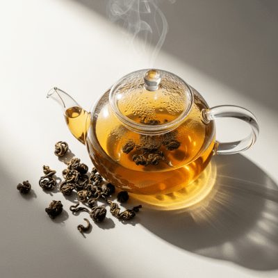 Editorial-style image of a brewed Tieguanyin tea, part of the taxonomy teas