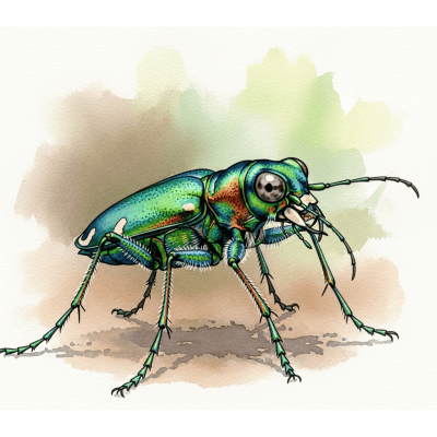 Artistic depiction of a single Tiger Beetle, belonging to the taxonomy insects