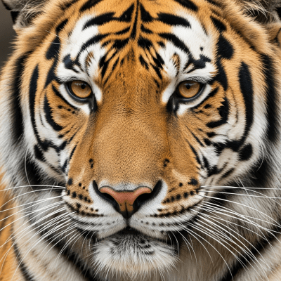 Close-up macro photograph focusing on the facial features and fur texture of a Tiger