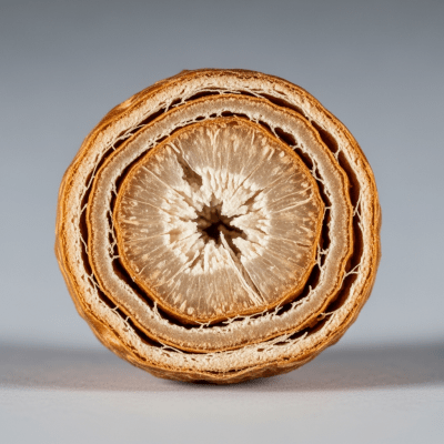Macro close-up image showing the interior cross-section of a Tiger nut (nuts)