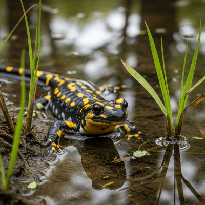 A detailed image of a Tiger Salamander (amphibians) in its natural habitat