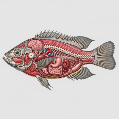 Detailed anatomical illustration of a Tilapia (Mozambique), part of the taxonomy fish
