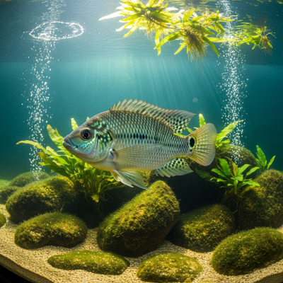 Underwater scene featuring a single Tilapia (Mozambique)