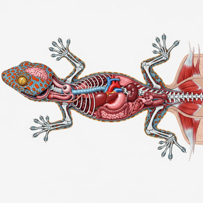 Scientific cross-sectional illustration of a Tokay Gecko