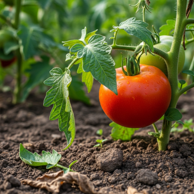 Naturalistic image of a Tomato in its typical growing environment, as found in nature or a cultivated garden