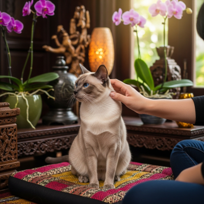 Image of a Tonkinese interacting with humans or participating in cultural activities