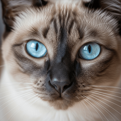 Close-up macro photograph of the face of a Tonkinese