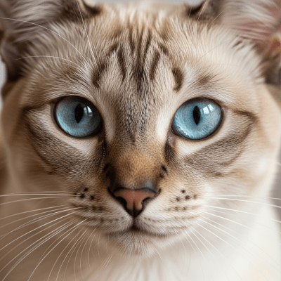 Close-up macro photograph of the face of a Tonkinese (UK)