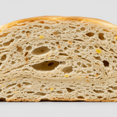 A close-up image of the interior of a sliced Tortilla