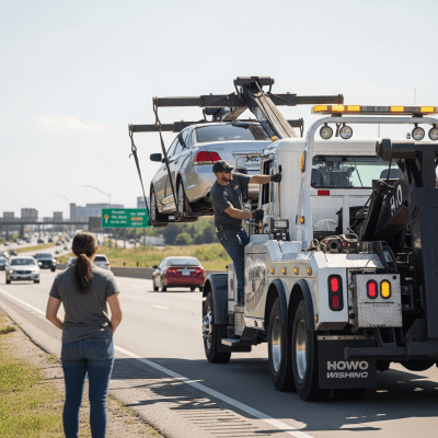 Image of a Tow Truck (trucks) being used by people in a real-world scenario