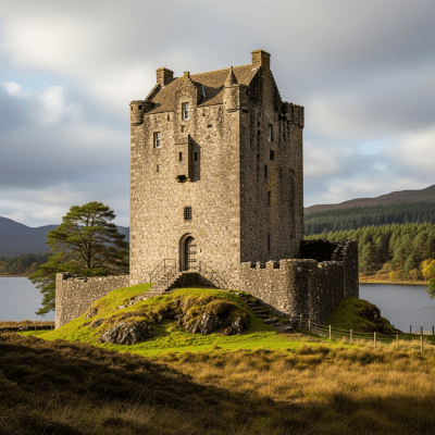 A realistic image of the Tower House from the castles taxonomy, situated in its historical or natural environment