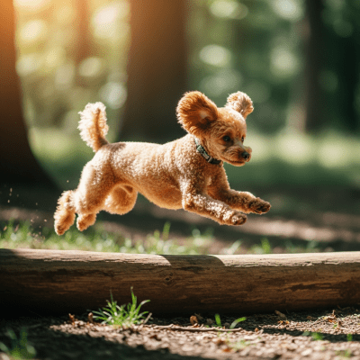 Full body action shot of a Toy Poodle