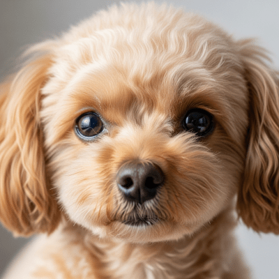 Close-up photograph of the face of a Toy Poodle