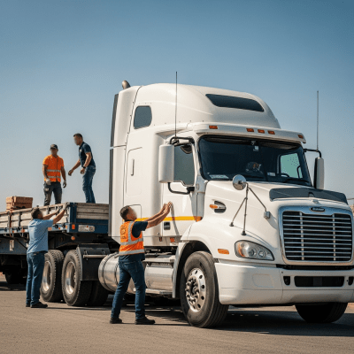 Image of a Tractor Unit (trucks) being used by people in a real-world scenario