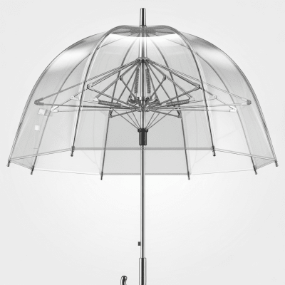 Detailed cross-sectional illustration of a Transparent Umbrella, showing the internal structure such as ribs, shaft, and canopy fabric