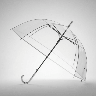 A minimalist side profile silhouette of a closed Transparent Umbrella, set against a light grey background