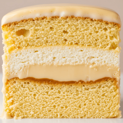 Detailed cross-sectional view of a sliced Tres Leches Cake (cake), showing internal layers, textures, and ingredients