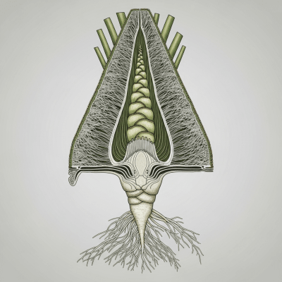 Cross-sectional scientific illustration of a Triangle Palm