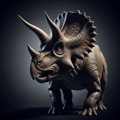Editorial-style heroic portrait of a single Triceratops from the taxonomy dinosaurs.