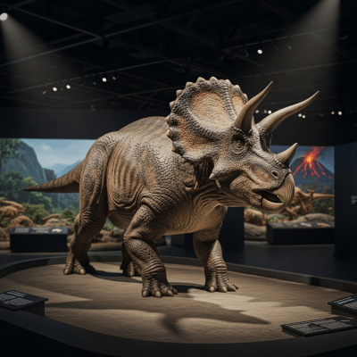 Museum exhibit style rendering of a single Triceratops