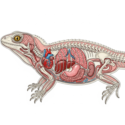 Scientific cross-sectional illustration of a Tuataras