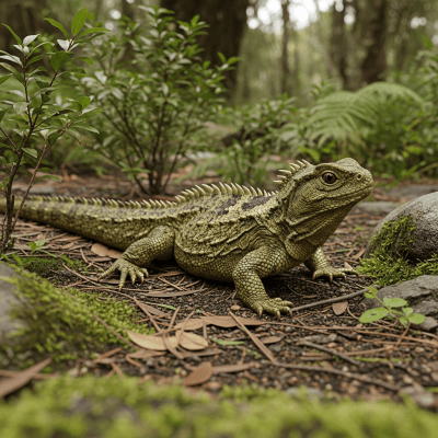 A detailed image of a Tuataras (reptiles) in its typical natural habitat