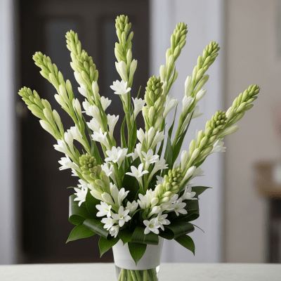 Image of a Tuberose (flowers) arranged in a traditional bouquet or floral arrangement