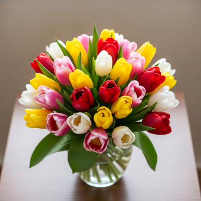 Image of a Tulip (flowers) arranged in a traditional bouquet or floral arrangement